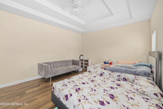 8 Village Cir, Palm Coast, FL 32164 - bedroom with a raised ceiling, wood finished floors, crown molding, and ceiling fan