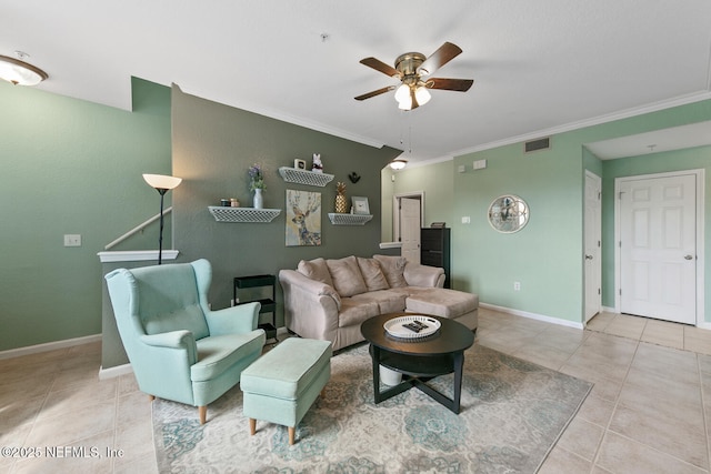 10075 Gate Pkwy N Unit 913, Jacksonville, FL 32246 - tiled living area featuring a ceiling fan and ornamental molding