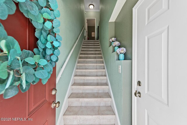 10075 Gate Pkwy N Unit 913, Jacksonville, FL 32246 - staircase featuring tile patterned flooring and baseboards