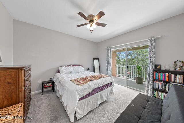 10075 Gate Pkwy N Unit 913, Jacksonville, FL 32246 - bedroom with access to outside, light carpet, and a ceiling fan