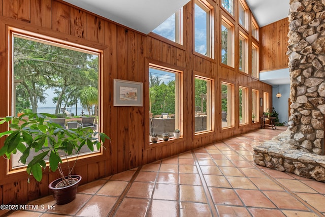 970 Fruit Cove Rd, Saint Johns, FL 32259 - doorway to outside featuring wooden walls, plenty of natural light, and a towering ceiling
