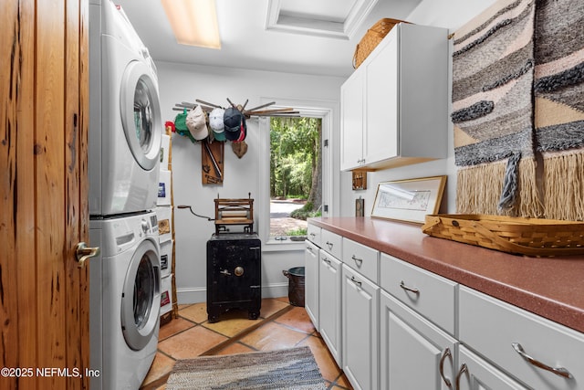 970 Fruit Cove Rd, Saint Johns, FL 32259 - washroom with stacked washer / drying machine and light tile patterned floors