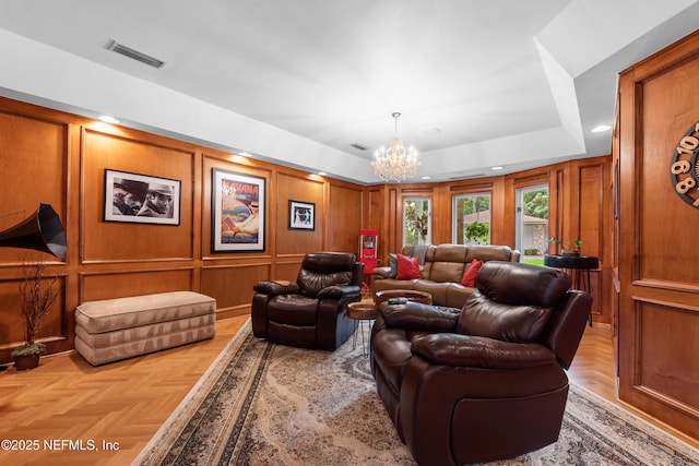 970 Fruit Cove Rd, Saint Johns, FL 32259 - living room with a chandelier, a raised ceiling, and recessed lighting