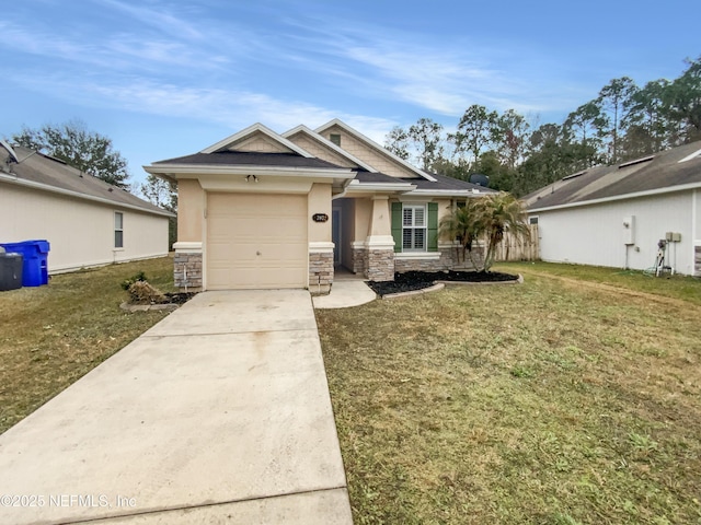 287 Buck Run Way, Saint Augustine, FL 32092 - craftsman-style house featuring stone siding, stucco siding, driveway, and a front yard