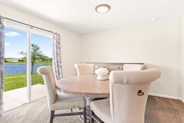 189 Blue Creek Way, Saint Augustine, FL 32086 - carpeted dining area featuring a water view and baseboards