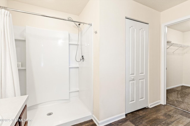 189 Blue Creek Way, Saint Augustine, FL 32086 - bathroom with wood finished floors, a shower with shower curtain, and vanity