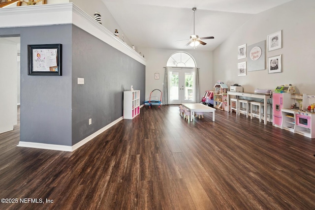 361 SE 34th St, Keystone Heights, FL 32656 - game room with french doors, ceiling fan, wood finished floors, and lofted ceiling