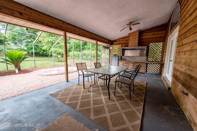 361 SE 34th St, Keystone Heights, FL 32656 - sunroom / solarium with a ceiling fan, lofted ceiling, and outdoor dining area
