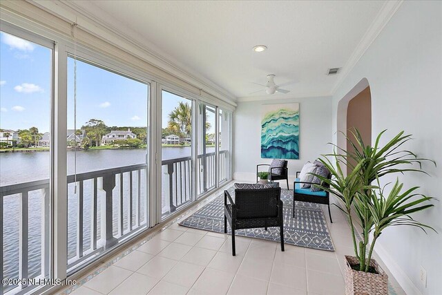 91 San Juan Dr Unit E3, Ponte Vedra Beach, FL 32082 - sunroom / solarium with ornamental molding, a water view, recessed lighting, and tile patterned flooring