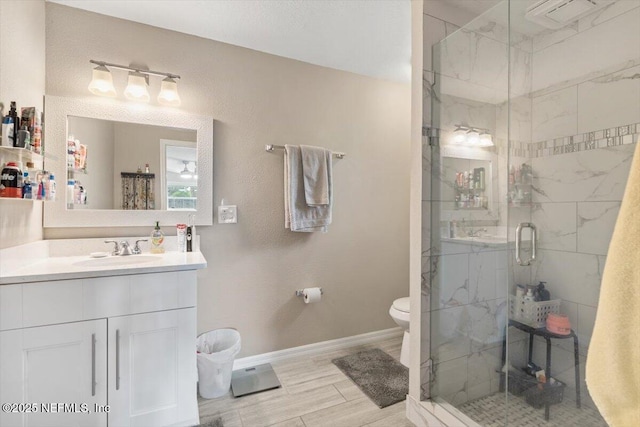 325 Sargo Rd, Atlantic Beach, FL 32233 - bathroom featuring a stall shower, vanity, and wood finished floors