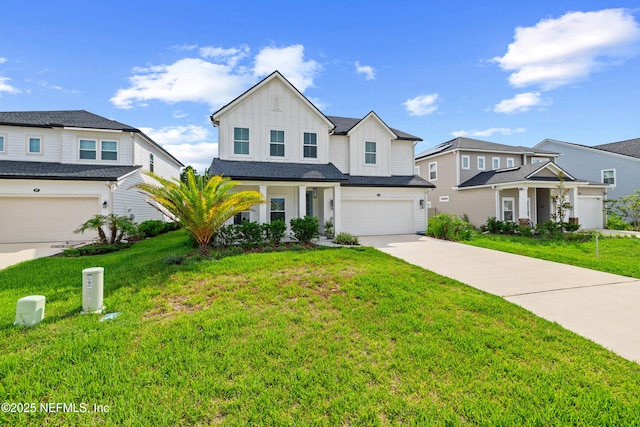 347 Ness Cir, Saint Augustine, FL 32095 - traditional-style home featuring board and batten siding, an attached garage, concrete driveway, and a front yard