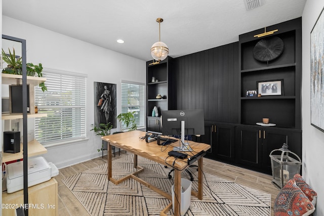 347 Ness Cir, Saint Augustine, FL 32095 - office area featuring light wood finished floors, built in features, and recessed lighting