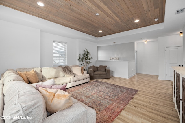 347 Ness Cir, Saint Augustine, FL 32095 - living area featuring wooden ceiling, a raised ceiling, recessed lighting, and light wood-style flooring