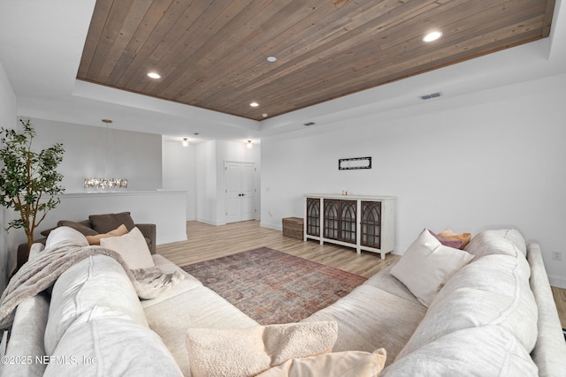 347 Ness Cir, Saint Augustine, FL 32095 - living room with a raised ceiling, wooden ceiling, wood finished floors, and recessed lighting