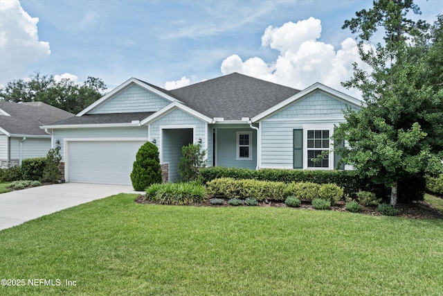 12206 Orange Grove Dr, Jacksonville, FL 32223 - view of front of property featuring an attached garage, a front yard, concrete driveway, and a shingled roof