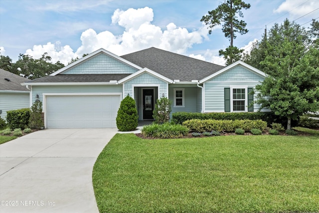 12206 Orange Grove Dr, Jacksonville, FL 32223 - view of front of home with an attached garage, a front yard, concrete driveway, and roof with shingles