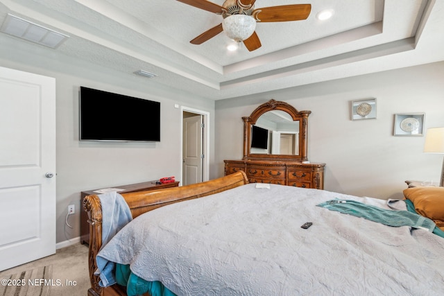 7250 Steventon Way, Jacksonville, FL 32244 - bedroom featuring carpet, a tray ceiling, ceiling fan, and recessed lighting