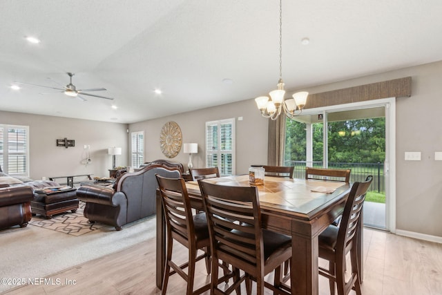 7250 Steventon Way, Jacksonville, FL 32244 - dining space featuring light wood finished floors, a chandelier, a ceiling fan, and recessed lighting