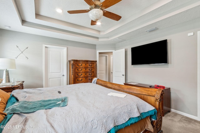 7250 Steventon Way, Jacksonville, FL 32244 - bedroom featuring carpet flooring, ceiling fan, a tray ceiling, and recessed lighting