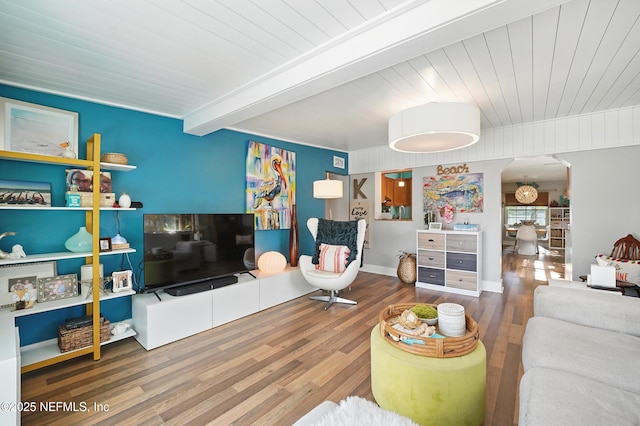 622 7th Ave N, Jacksonville Beach, FL 32250 - living area with arched walkways, wood finished floors, and a wood ceiling with exposed beams