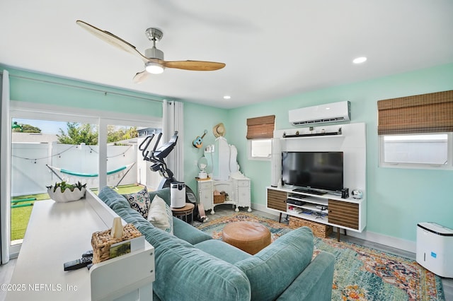 622 7th Ave N, Jacksonville Beach, FL 32250 - living room with a wall mounted air conditioner, ceiling fan, and recessed lighting