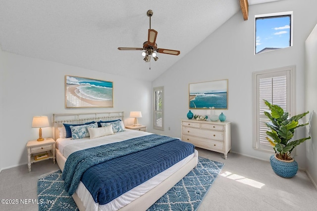 511 Selva Lakes Cir, Atlantic Beach, FL 32233 - carpeted bedroom with high vaulted ceiling, beamed ceiling, and ceiling fan