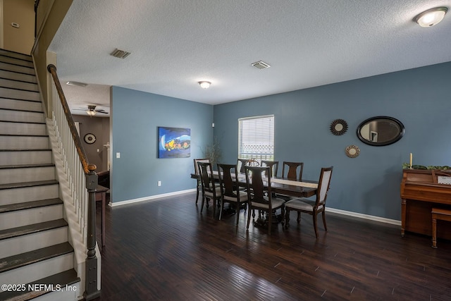 1341 River City St, Saint Augustine, FL 32092 - dining room featuring stairs, wood finished floors, a textured ceiling, and a ceiling fan