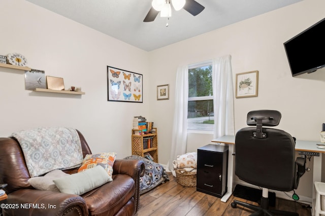 86759 Hester Dr, Yulee, FL 32097 - office area featuring ceiling fan and wood-type flooring