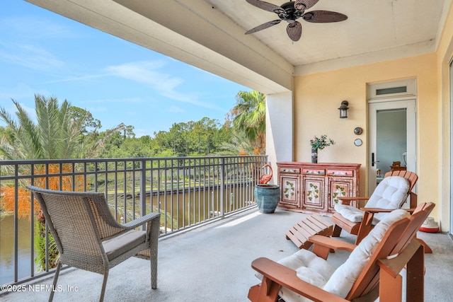 14402 Marina San Pablo Pl Unit 203, Jacksonville, FL 32224 - balcony featuring a ceiling fan and a water view