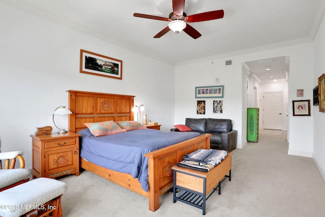 14402 Marina San Pablo Pl Unit 203, Jacksonville, FL 32224 - bedroom featuring light carpet, ornamental molding, and ceiling fan