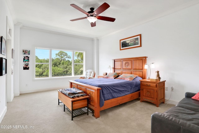 14402 Marina San Pablo Pl Unit 203, Jacksonville, FL 32224 - bedroom with crown molding, light colored carpet, and a ceiling fan
