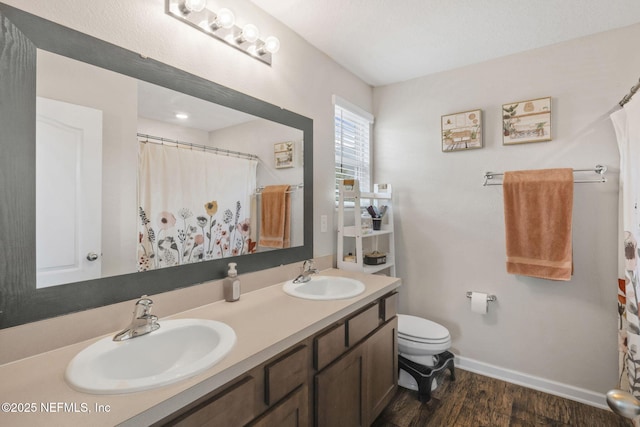 4433 Warm Springs Way, Middleburg, FL 32068 - full bath featuring wood finished floors, double vanity, and a shower with curtain