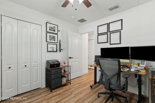 13967 Devan Lee Dr N, Jacksonville, FL 32226 - office area featuring a ceiling fan and light wood finished floors