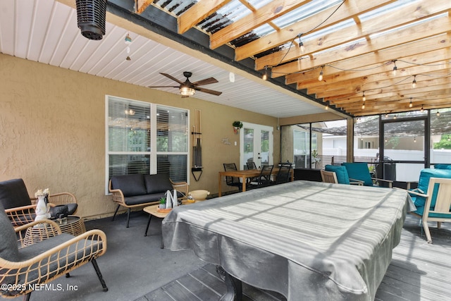 13967 Devan Lee Dr N, Jacksonville, FL 32226 - game room featuring a ceiling fan, a textured wall, billiards table, and concrete flooring
