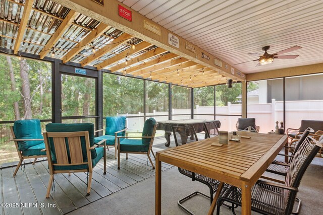 13967 Devan Lee Dr N, Jacksonville, FL 32226 - sunroom featuring a ceiling fan, outdoor dining area, and an outdoor living space