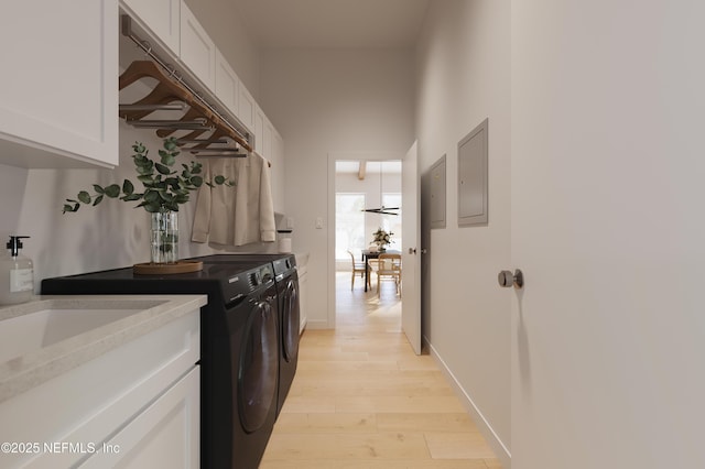 30 Bermuda Run Way, Saint Augustine Beach, FL 32080 - laundry room with cabinet space, washer and dryer, light wood-style floors, and electric panel