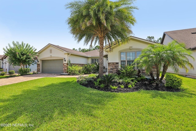 435 Tree Side Ln, Ponte Vedra, FL 32081 - view of front of home with stucco siding, a garage, concrete driveway, and a front lawn