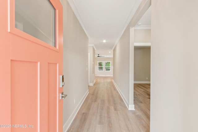 6334 Salado Rd, Saint Augustine, FL 32080 - corridor with crown molding, light wood-type flooring, and recessed lighting