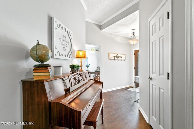 2346 Fairfield Ct, Fleming Island, FL 32003 - corridor with a textured ceiling, dark wood-style flooring, and ornamental molding