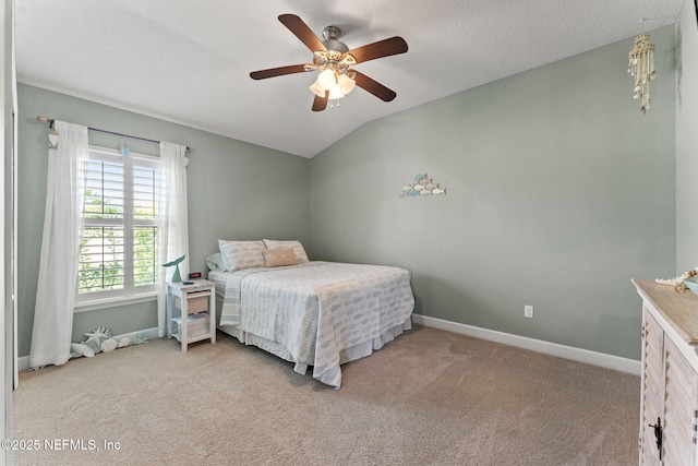 33114 Prairie Parke Pl, Fernandina Beach, FL 32034 - bedroom featuring carpet flooring, lofted ceiling, ceiling fan, and a textured ceiling