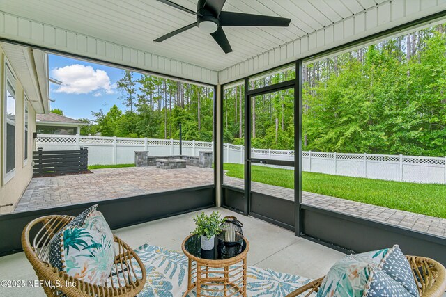 141 Balmoral Castle Dr, Saint Johns, FL 32259 - sunroom / solarium featuring a ceiling fan and an outdoor fire pit