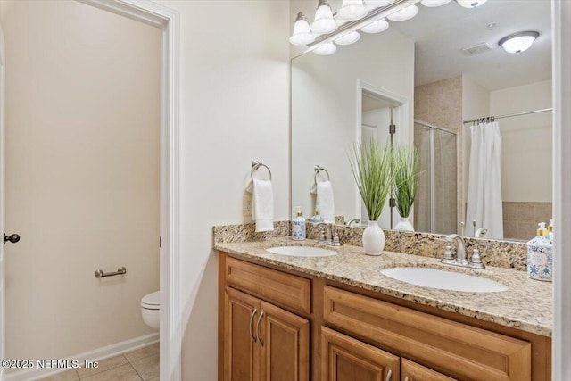 215 Bayberry Cir Unit 601, Saint Augustine, FL 32086 - full bath with tile patterned floors, double vanity, and a shower with curtain