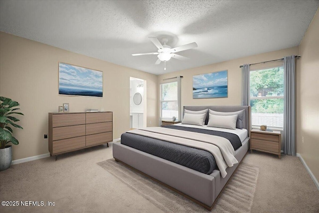 268 Southlake Dr, Saint Augustine, FL 32092 - bedroom featuring light carpet, a textured ceiling, ceiling fan, and ensuite bathroom