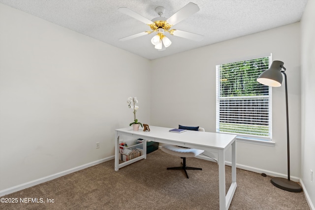 1578 Linkside Dr, Atlantic Beach, FL 32233 - office area featuring carpet flooring, a textured ceiling, and ceiling fan
