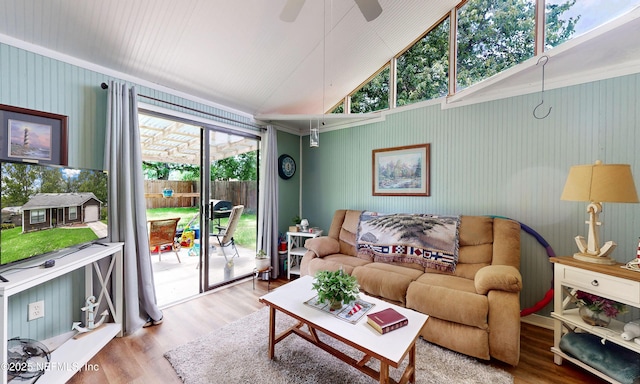1860 Killarn Cir, Middleburg, FL 32068 - living room featuring wood finished floors, a ceiling fan, and lofted ceiling