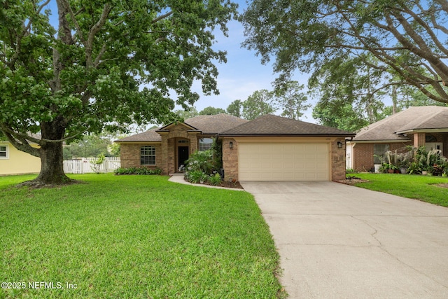 12581 Ashglen Dr N, Jacksonville, FL 32224 - ranch-style house with driveway, a garage, brick siding, and roof with shingles