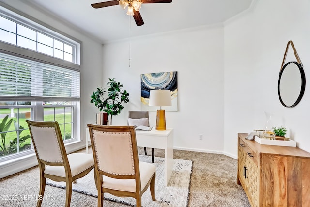 1803 Oakbreeze Ct, Jacksonville Beach, FL 32250 - carpeted dining space featuring ceiling fan and baseboards
