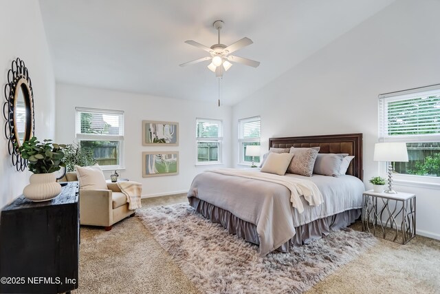 1803 Oakbreeze Ct, Jacksonville Beach, FL 32250 - carpeted bedroom with vaulted ceiling and ceiling fan
