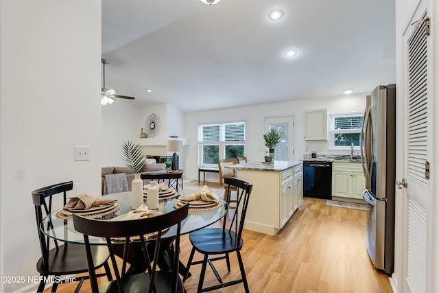 1803 Oakbreeze Ct, Jacksonville Beach, FL 32250 - dining area with light wood-style floors, ceiling fan, and recessed lighting