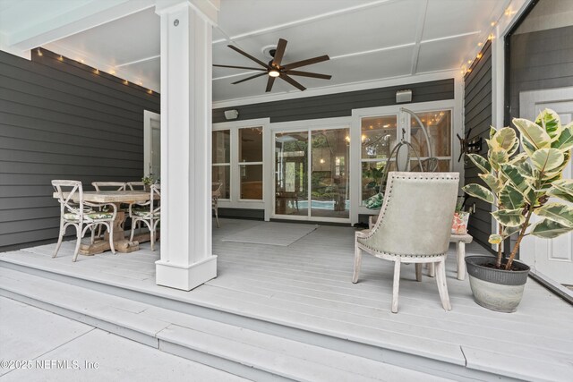 201 History Pl, Saint Augustine, FL 32095 - deck featuring ceiling fan and outdoor dining space